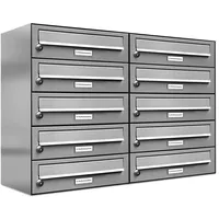 AL Briefkastensysteme 10er Premium V2A Edelstahl silber inkl. Zeitungsfach