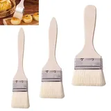 3 Stück Backpinsel Naturborsten Set, BBQ Pinsel, Classic Küchenpinsel Set für Kuchen, Grill, öl, Butter, Ei, 3 Größen 16 X 4.4cm, 17 X 3.5cm, 17 X 2.4cm (Braun)