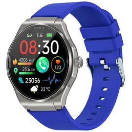 knauermann PRO 3 BT 40 mm Edelstahlgehäuse Silber Silikonarmband Blau M/L
