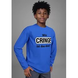 Langarmshirt KIDSWORLD "CRINGE", Jungen, Gr. 152/158, blau (royalblau), Single Jersey, Obermaterial: 100% Baumwolle, bedruckt, modisch, Basic, Rundhals, Langarm, Shirts, Sprücheshirt, immer einen lässigen Spruch