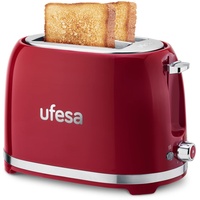 Ufesa Toaster 2 Scheiben Retro Rot Classic Pinup, Vintage-Design, 850 W, 2 extrabreiten Schlitzen Sandwichtoaster, geeignet für alle Arten von Brot, 7 Bräunungsgrade, Kabelsammler, Krümeltablett