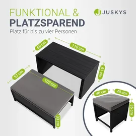Juskys 2in1 Polyrattan Gartenmöbel Jamaika - Tisch, Gartenlounge Sofa - Balkonmöbel Sitzgruppe für Balkon, Garten - Outdoor Lounge schwarz/ grau
