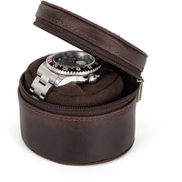 Hiram Einzelnes Uhrengehäuse Leder Zylinder Uhr Reiseetui für mechanische Uhren Tragbare Aufbewahrung Uhrenbox für Herren