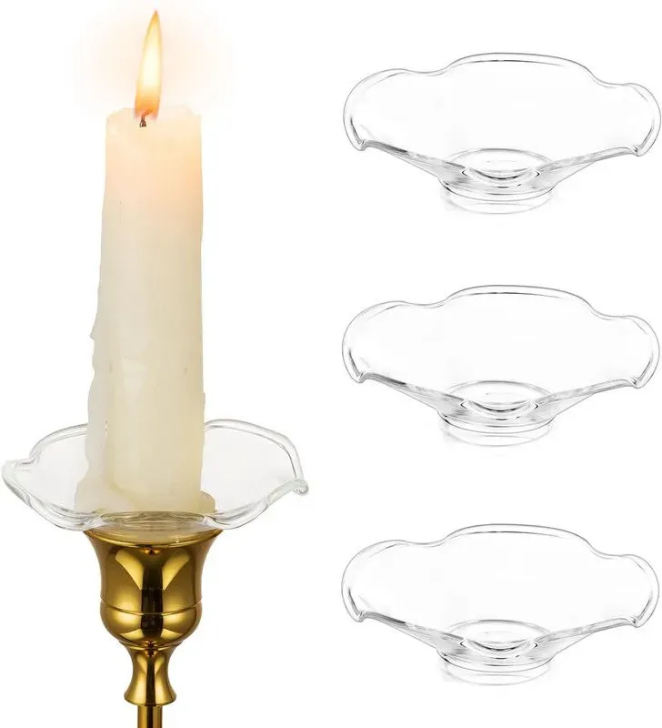 Glas Bobeches für Kerzenständer, 3 Stück Kerzen-Schutzringe Kerzenringe für Stumpenkerzen, Kerzen-Schutzring für Kerzenstumpen Kerzenhalter für Hochzeit Party Kirche Zuhause (Krebsfuss, Transparent)