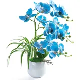 W&W künstliche orchideen im Topf wie echt, künstliche Orchidee Kunstblumen und kunstpflanzen mit Vase,48cm,blau