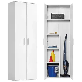 mokebo Besenschrank Weiß Holzwerkstoff, 4 Fächer, 60x180x34 cm, Waschküche, Mehrzweckschränke