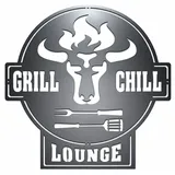 tuning-art GC01 Grill Schild | Bulle + Grill & Chill Lounge Gartenschild | Stahl Massiv | Schwarz