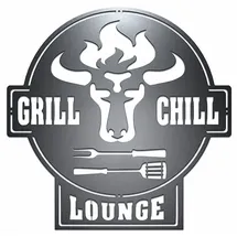 tuning-art GC01 Grill Schild | Bulle + Grill & Chill Lounge Gartenschild | Stahl Massiv | Schwarz