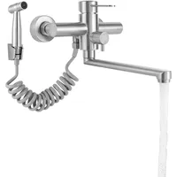 Wandmontage Wandarmatur für Küche Edelstahl Wasserhahn mit Spritzpistole 360° drehbar Küchenarmatur Wandmontage Waschbeckenarmatur Einhebelmischer Einstellbarer Wasserauslassmodus (Silber)