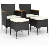 vidaXL 4-tlg. Gartenstuhl und Hocker Set Poly Rattan Schwarz