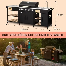 Klarstein Gasgrill für Camping Balkon Garten, Grill mit 6 Brenner, 20400W Edelstahl-Gasgrill, Outdoor mit Seitenbrenner, Gas Grill Kombig...