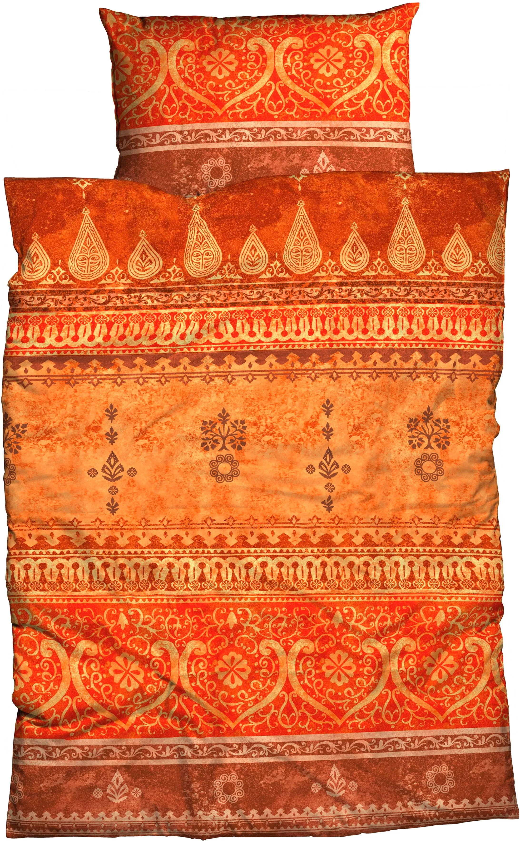 Bettwäsche CASATEX "Indi", orange (terrakotta), B/L: 155cm x 220cm, , Biber, B/L: 40cm x 80cm, Biber, Obermaterial: 100% Baumwolle, Bettwäsche, romantisch, orientalisch, weich und gemütlich