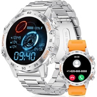 Smartwatch Herren (Anruf Texte Rinnerung),1,39 Zoll Robuste Outdoor Smartwatch mit Herzfrequenz Schlafüberwachung,100+ Sportmodi Fitnessuhr Silber