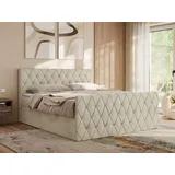 MKS Meble Boxspringbett 180x200 mit Bettkasten,Bett mit Matratze H4, Boxspringbett 180x200 mit Topper - Miren Duo - Beige Velvet - H4