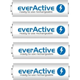 Everactive Akku AA 2600 mAh 4 Stück, NI-MH, Mignon R6, wiederaufladbar, vorgeladen, höchster Leistung, Professional Line 1.2V, 1 Blisterkarte, Weiss
