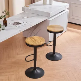 younike Barhocker 2er Set Holz rund höhenverstellbar drehbar Schwarz