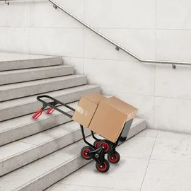 Relaxdays Sackkarre Treppensteiger, klappbare Transportkarre, bis 200 kg, Vollgummireifen, höhenverstellbar, schwarz/rot