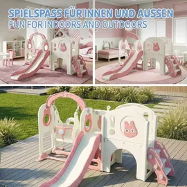 joyz Schaukel mit Spielturm und Rutsche 6-in-1 Rosa