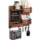 WPAJIRZO Schlüsselbrett mit Ablage & Briefhalter, Wand Schlüsselhaken Schlüsselboard Holz mit Kreidetafel Briefablage, Wandorganizer für Eingang, Wohnzimmer, Flur, Küche, Büro