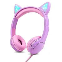 Olyre Kinder Kopfhörer Mädchen, sichere 85 dB Lautstärkeregler,LED-Kopfhörer für Kinder für Schule, Lernen, Reisen – Violett/Rosa