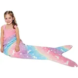 ABOHU Meerjungfrauen Schwanzdecke, Im Dunkeln leuchtende Einhorn Decke Meerjungfrau Decke, weiche Flanelldecke, 140×60cm Meerjungfrauenflosse Mädchen für Kinder Geburtstag Weihnachten Geschenk
