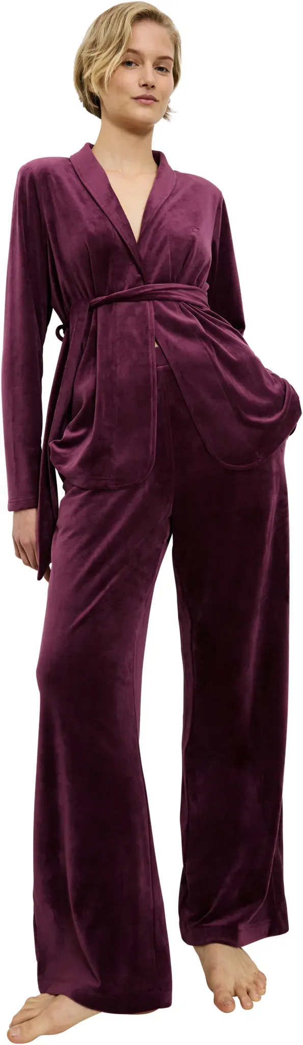 Homewearhose »Sensual Velour Wide Leg Trousers«, Gr. 48 - N-Gr, DEEP BURGUNDY, , 68579408-48 N-Gr