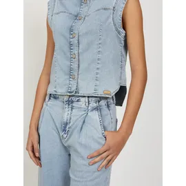 Gang Jeansweste "94LARA VEST", Damen, Gr. XL, sunbleached, Web, Obermaterial: 76% Baumwolle, 15% Polyester, 8% Viskose, 1% Elasthan, regular fit hüftlang, Rundhals, Westen, ärmelloser Relax-Fit