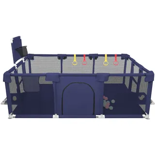 Laufstall Baby,Laufstall baby faltbar für Babys mit weichem,Baby Laufstalls mit Reißverschlusstür,Kinder laufgitter,inklusive 50 Bällen,4 X Zugringen,Leicht zu Reinigen (180x120x66cm Marineblau)