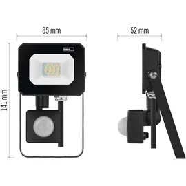 EMOS LED Strahler SIMPO 10 W mit Bewegungsmelder, für Außen, superhell 1000 lm, Neutralweiß 4000 K, Lebensdauer 25000 St., ZS2313 - Schwarz