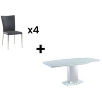 Essgruppe: Esstisch & 4 Stühle - Weiß & Grau - TALICIA