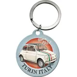 Nostalgic-Art Schlüsselanhänger, Ø 4 cm, Fiat 500 – Turin Italy – Geschenk-Idee für Fiat-Zubehör Fans, Original Lizenzprodukt (OLP), aus Metall, Vintage Design
