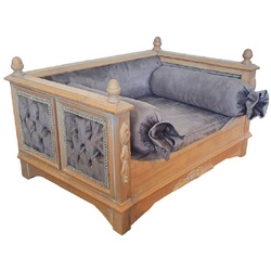Casa Padrino Barock Hundebett Grau / Naturfarben - Prunkvolles Antik Stil Hundebett - Handgefertigte Hunde Möbel im Barockstil - Antik Stil Tiermöbel - Barock Tiermöbel