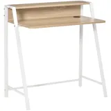 Homcom Schreibtisch Computertisch Bürotisch Arbeitstisch mit Ablagefach Kabeldurchlass Metall Weiß+Eiche 84 x 45 x 85 cm