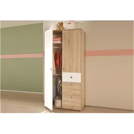 Stella Trading Kleiderschrank Wiki 90 x 191 x 53 cm Weiß/Eiche