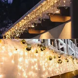 SALCAR LED Eisregen Lichterkette Außen 10m, Lichtervorhang Fenster Weihnachten Innen mit 400 LEDs, 31V mit 8 Modi und Memory-Funktion, Warmweiß