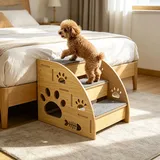 Hundetreppe 3 Stufen aus Holz, stabile Aufstiegshilfe für Sofa, Bett, Hund
