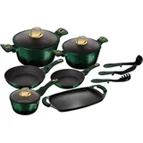 Berlinger Haus Emerald  Topf-Set 9-tlg. 3 x Kochtopf + 2 x Bratpfanne + 3 x Küchenutensilien + Grillplatte