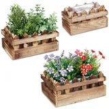 Relaxdays Blumenkasten 3er Set, Holz, Zaunoptik, Balkon & Fensterbank, Pflanzkästen in vers. Größen, Balkonkasten, Natur