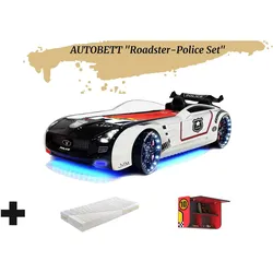 Autobett Kinderbett "Roadster Police" LED Sound Sportsitze Lattenrost Spoiler 90x190 cm