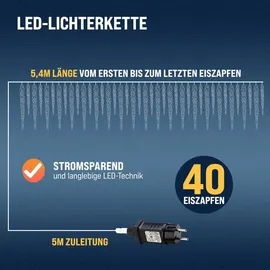 DEUBA LED Lichterkette Eiszapfen 10 m Weiß