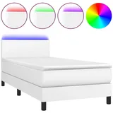 vidaXL Boxspringbett mit Matratze & LED Weiß 100x200 cm Kunstleder