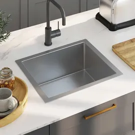 vidaXL Handgemachte Einbauspüle 1 Becken rechts Edelstahl 510 x 440 mm Handbetätigung