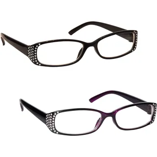 Schwarz & Schwarz Lila Diamonte Stil Kurzsichtig Kurzsichtigkeit Fernbrille Wert 2er-Pack Frauen Damen MM93-15 -1,50