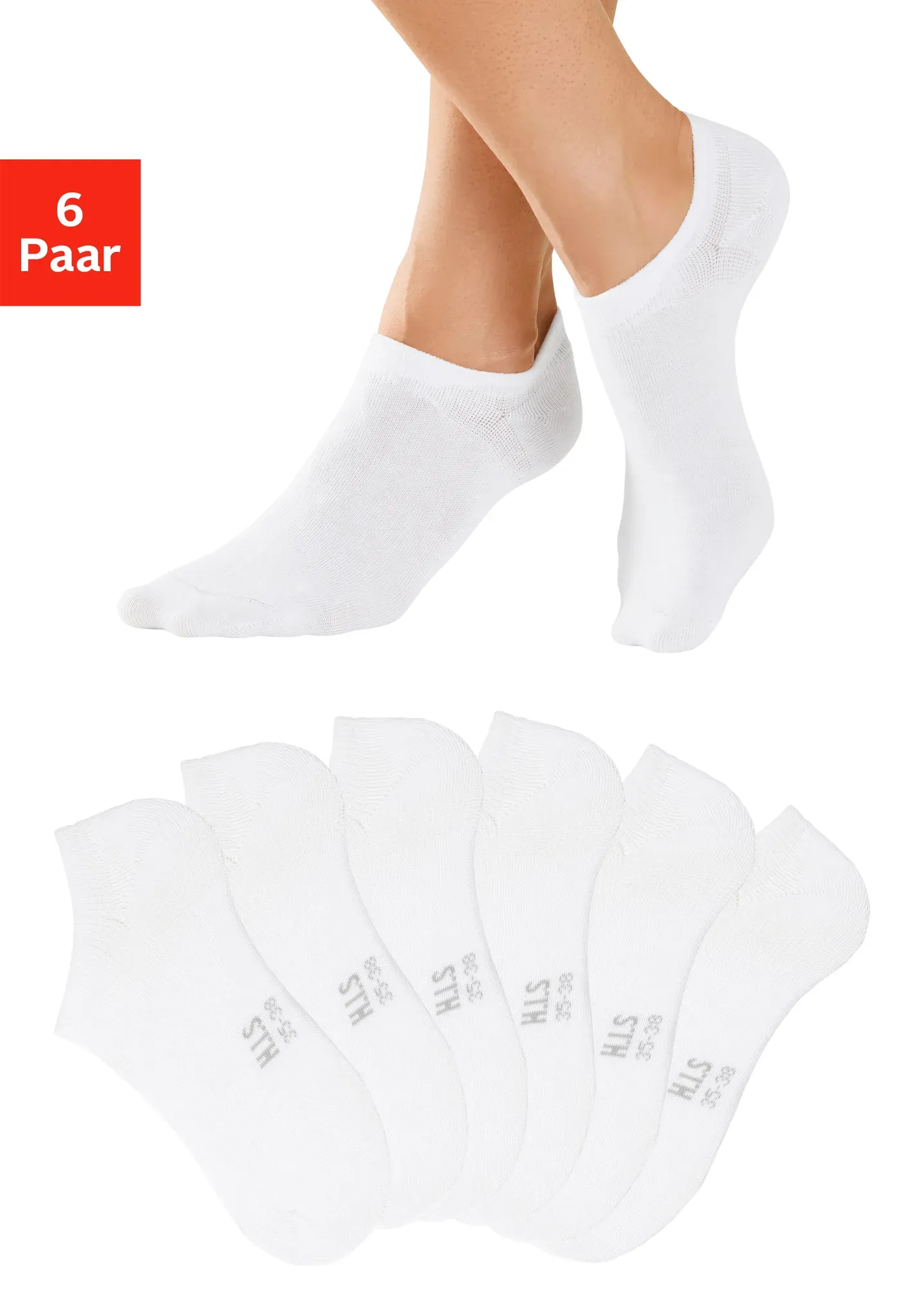 Sneakersocken H.I.S, Herren, Gr. 35-38, 6x weiß, Baumwollmischung, elastisch, Socken Sneakersocken, mit besonders kurzem Schaft