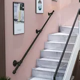 Handlauf für Treppen Metall Schwarz – Komplettset, Stufengeländer, Handlauf, Wasserrohr-Design, Innen- und Außenbereich, Haltegriff, an der Wand montierte Handläufe, Geländer/rutschfestes Treppengelän