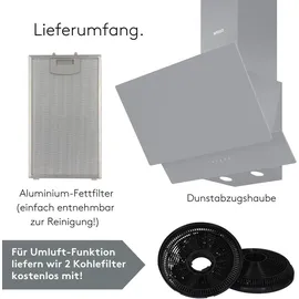 Wiggo A642 Dunstabzugshaube 60cm kopffrei I Abluft Umluft Dunstabzug 626m3/h - Touch-Display 4 Stufen I Energieeffizienzklasse A Schräghaube inkl...