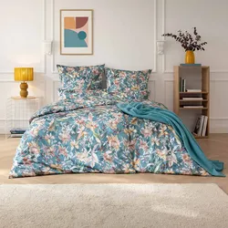 Bettwäsche ESTELLA "Estera", blau (blautanne), B/L: 135cm x 200cm, 2 St., Mako-Satin, B/L: 80cm x 80cm & 40cm x 80cm, Mako-Satin, Obermaterial: 100% Baumwolle, Bettwäsche