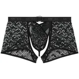 WOH Herren Boxer-String - Pure Seduction, Netz, Spitze, Logobund Schwarz M