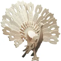 Pebaro 852/1 Holzbausatz Pfau, 3D Puzzle, Modellbausatz, Basteln mit Holz, Holzpuzzle Tier, vorgestanzte Holzplatte, inkl. Schmirgelpapier, ausbrechen, zusammenstecken, fertig, Geschenkidee