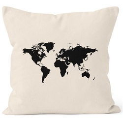 Autiga Dekokissen bedruckter Kissenbezug 40×40 Weltkarte World Map Kissen-Hülle Baumwolle Autiga® beige